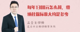 每年1300元怎么算，缴纳社保标准大约是多少