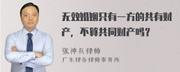 无效婚姻只有一方的共有财产，不算共同财产吗？