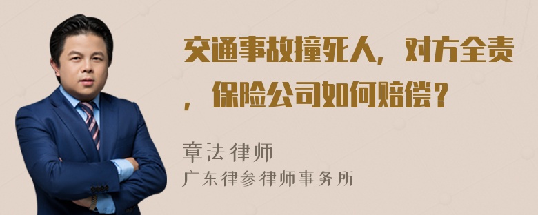 交通事故撞死人，对方全责，保险公司如何赔偿？