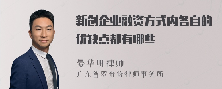 新创企业融资方式内各自的优缺点都有哪些