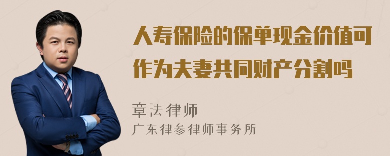 人寿保险的保单现金价值可作为夫妻共同财产分割吗