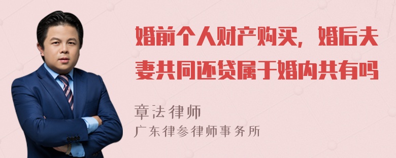 婚前个人财产购买，婚后夫妻共同还贷属于婚内共有吗