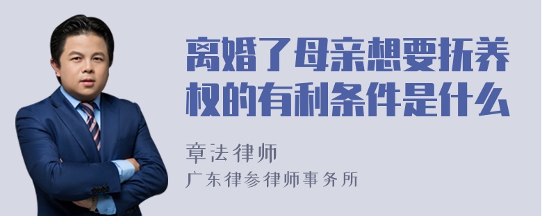 离婚了母亲想要抚养权的有利条件是什么