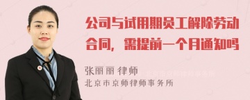 公司与试用期员工解除劳动合同，需提前一个月通知吗