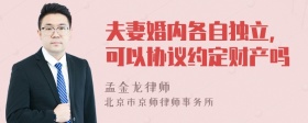 夫妻婚内各自独立，可以协议约定财产吗