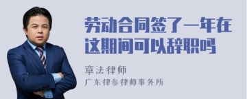 劳动合同签了一年在这期间可以辞职吗