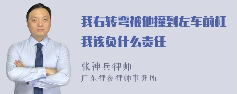 我右转弯被他撞到左车前杠我该负什么责任