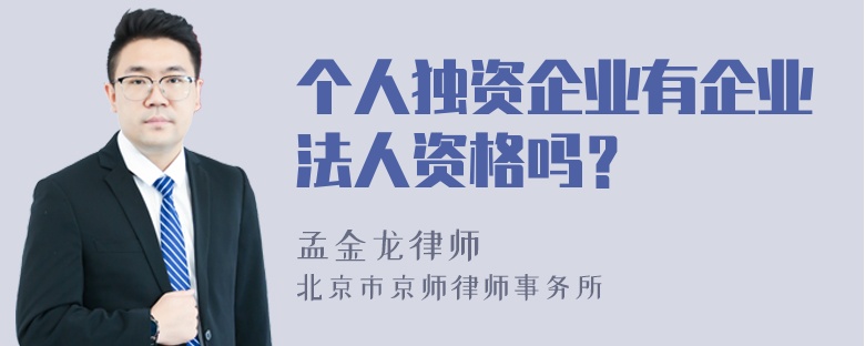 个人独资企业有企业法人资格吗？