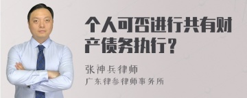 个人可否进行共有财产债务执行？