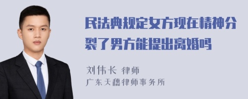 民法典规定女方现在精神分裂了男方能提出离婚吗