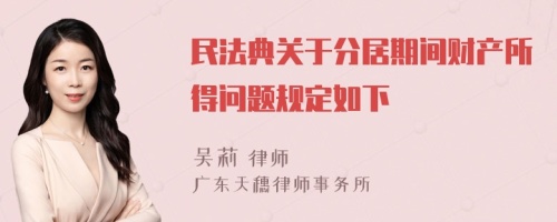 民法典关于分居期间财产所得问题规定如下