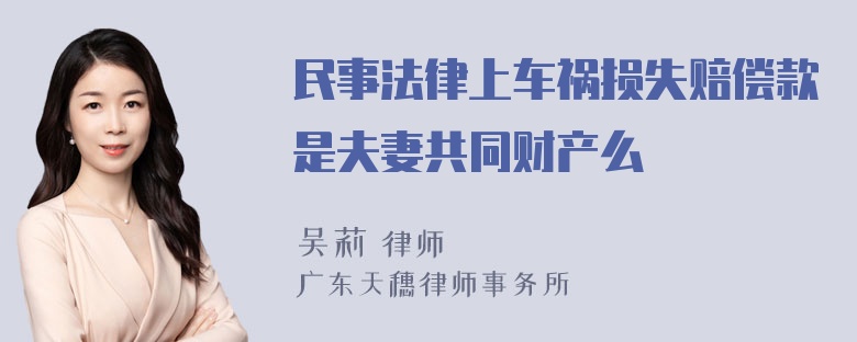 民事法律上车祸损失赔偿款是夫妻共同财产么