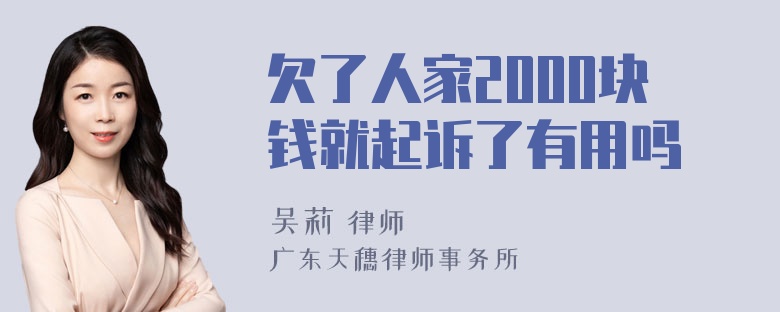 欠了人家2000块钱就起诉了有用吗