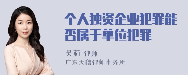 个人独资企业犯罪能否属于单位犯罪