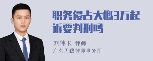 职务侵占大概3万起诉要判刑吗