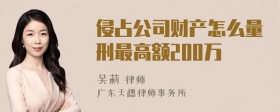 侵占公司财产怎么量刑最高额200万