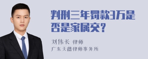 判刑三年罚款3万是否是家属交？