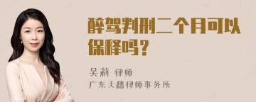 醉驾判刑二个月可以保释吗？