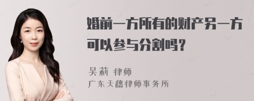 婚前一方所有的财产另一方可以参与分割吗？