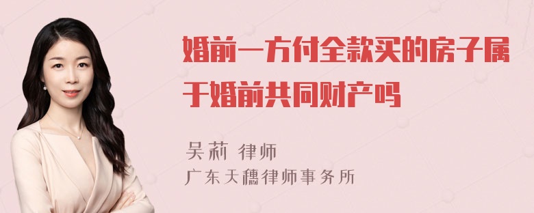 婚前一方付全款买的房子属于婚前共同财产吗