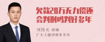 欠款20万无力偿还会判刑吗判好多年