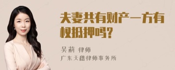 夫妻共有财产一方有权抵押吗?