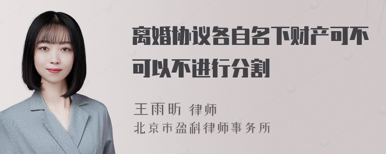 离婚协议各自名下财产可不可以不进行分割