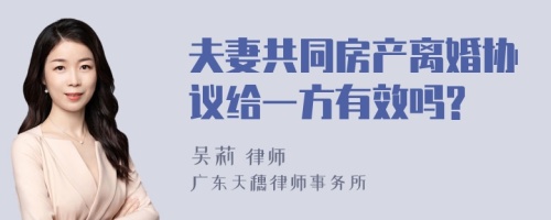 夫妻共同房产离婚协议给一方有效吗?