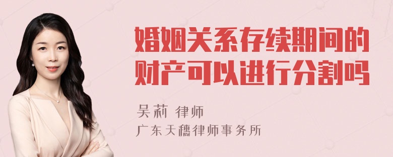 婚姻关系存续期间的财产可以进行分割吗