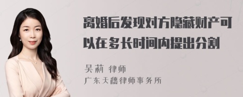 离婚后发现对方隐藏财产可以在多长时间内提出分割