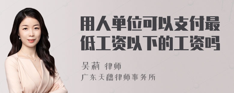 用人单位可以支付最低工资以下的工资吗