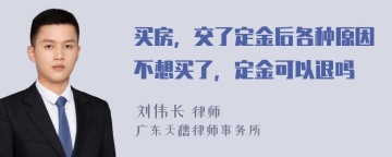 买房，交了定金后各种原因不想买了，定金可以退吗