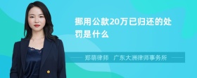 挪用公款20万已归还的处罚是什么