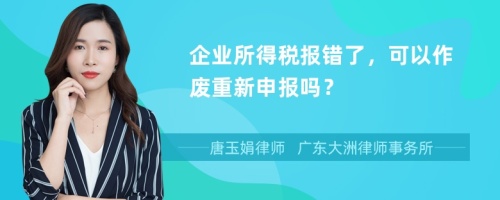 企业所得税报错了，可以作废重新申报吗？