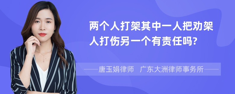 两个人打架其中一人把劝架人打伤另一个有责任吗?