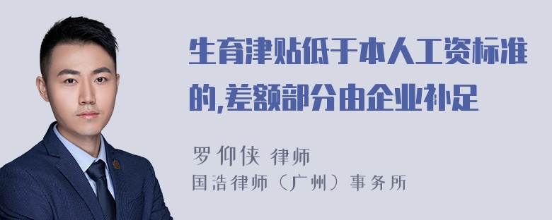 生育津贴低于本人工资标准的,差额部分由企业补足