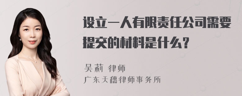 设立一人有限责任公司需要提交的材料是什么？