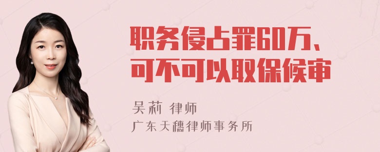 职务侵占罪60万、可不可以取保候审