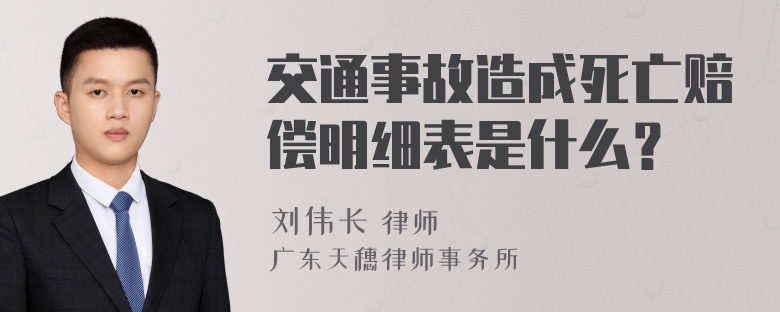 交通事故造成死亡赔偿明细表是什么？