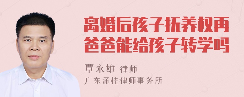 离婚后孩子抚养权再爸爸能给孩子转学吗