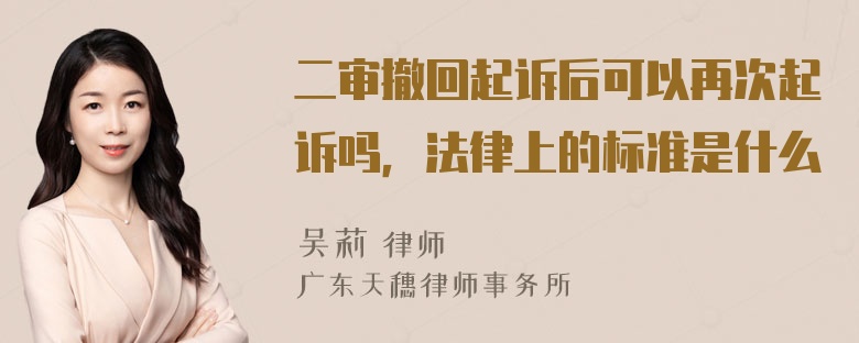 二审撤回起诉后可以再次起诉吗，法律上的标准是什么