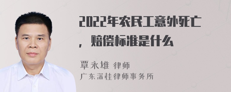 2022年农民工意外死亡，赔偿标准是什么