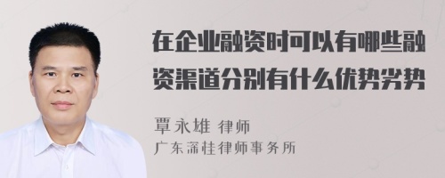 在企业融资时可以有哪些融资渠道分别有什么优势劣势