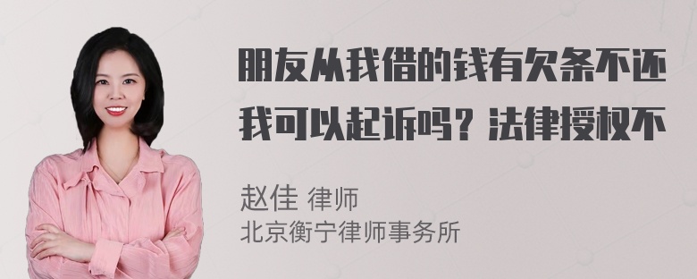 朋友从我借的钱有欠条不还我可以起诉吗？法律授权不