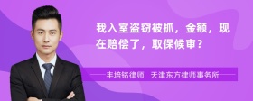 我入室盗窃被抓，金额，现在赔偿了，取保候审？