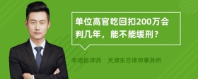 单位高官吃回扣200万会判几年，能不能缓刑？