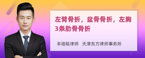 左臂骨折，盆骨骨折，左胸3条肋骨骨折