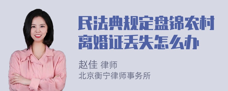 民法典规定盘锦农村离婚证丢失怎么办