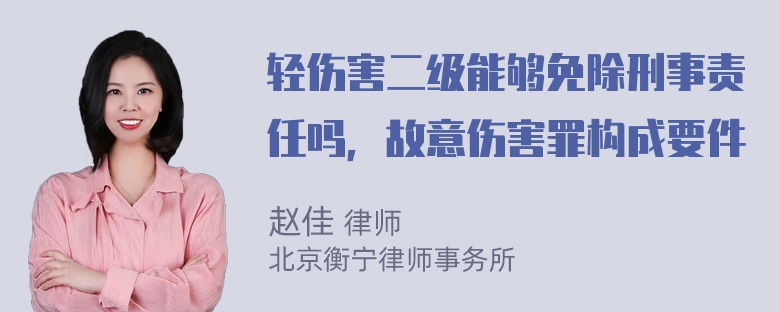 轻伤害二级能够免除刑事责任吗，故意伤害罪构成要件