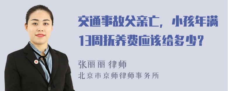 交通事故父亲亡，小孩年满13周抚养费应该给多少？